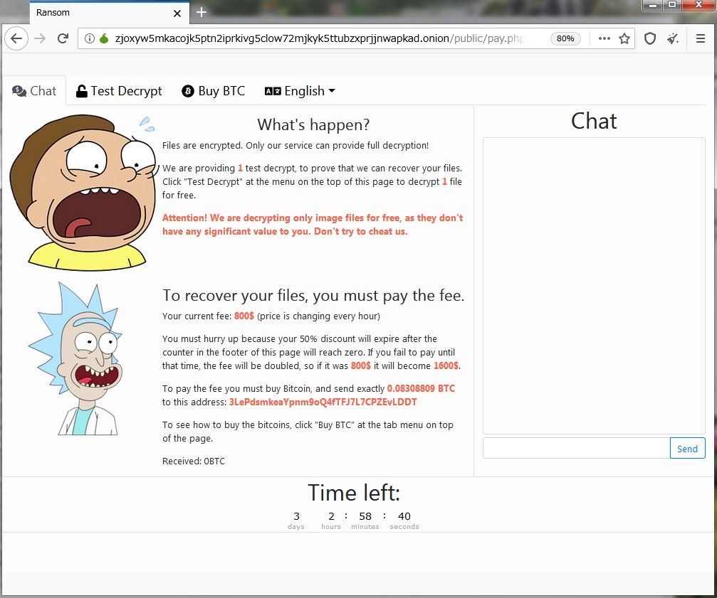Screenshot of negotiation page for Nemty ransomware