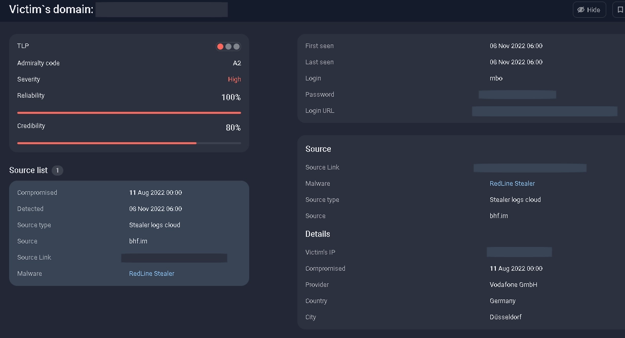 Example of credentials provided by farnetwork and found earlier in Underground Clouds of Logs