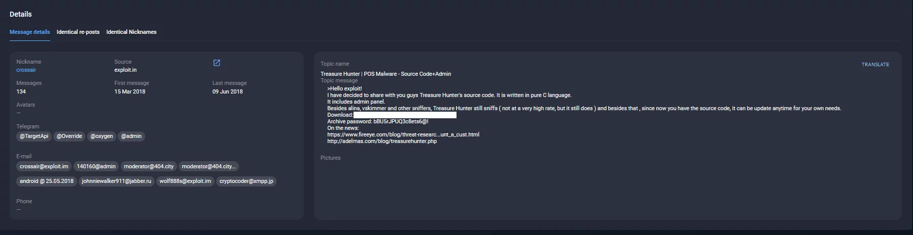 Screenshot from Group IB Threat Intelligence