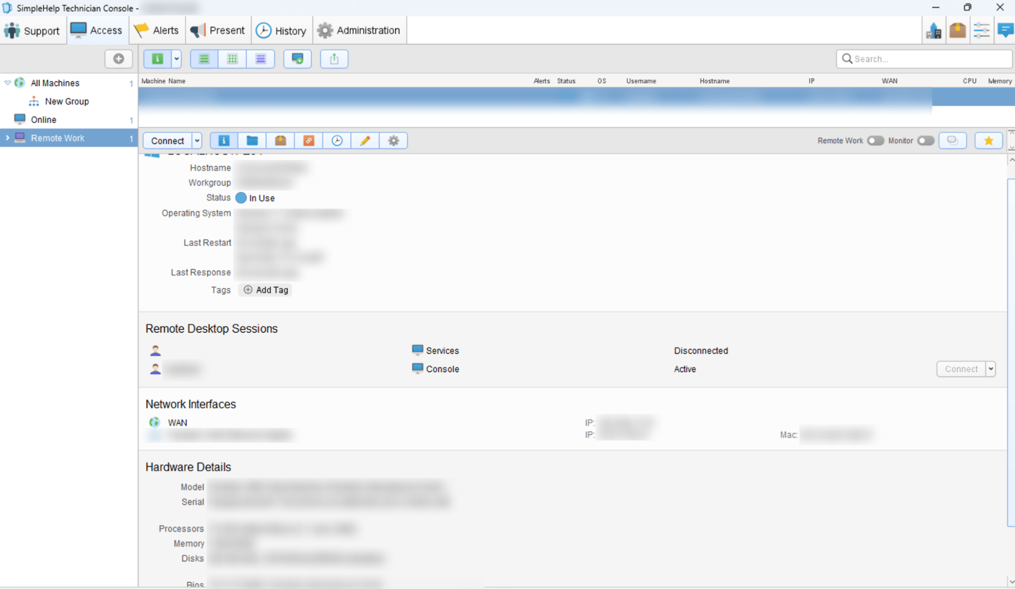 SImpleHelp interface