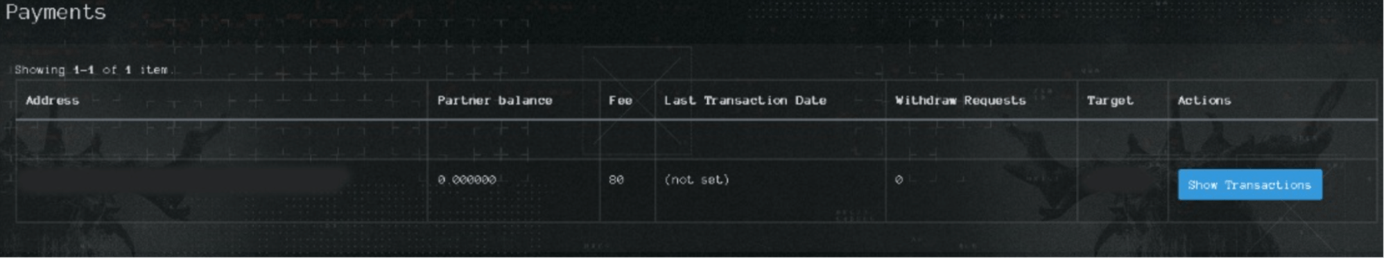 Information under the Payments section of the panel