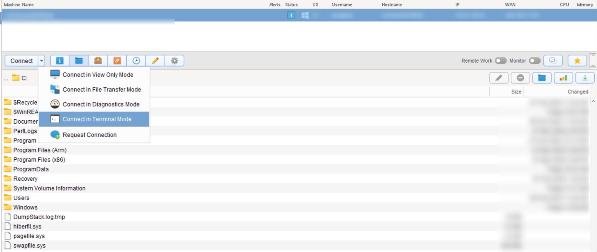 The command “Connect in Terminal Mode”