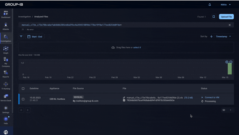 Detonation of a file in the Managed XDR interface