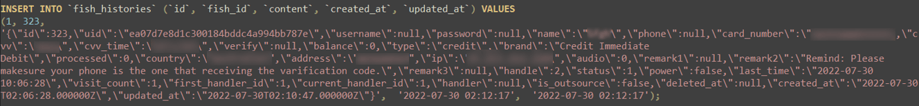 example of the stolen data by PostalFurious