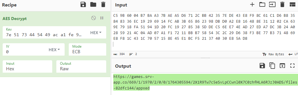 Example of the sidewinder apt link decrypted in CyberChef