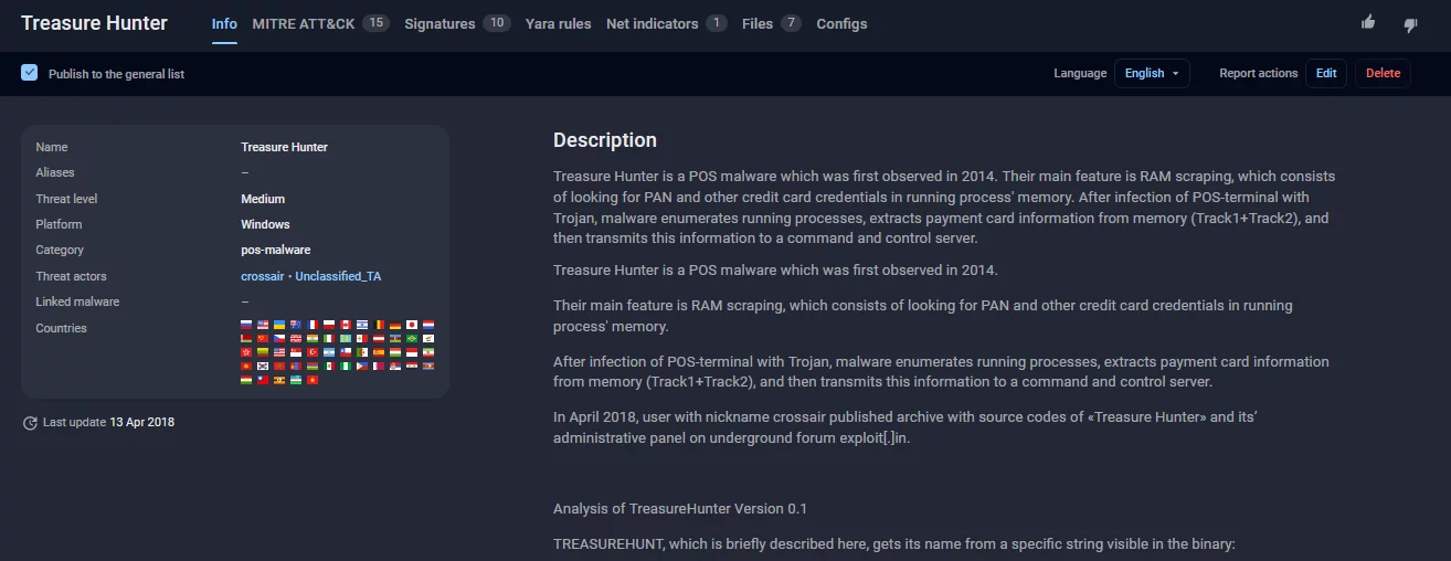 Screenshot Treasure Hunter malware profile