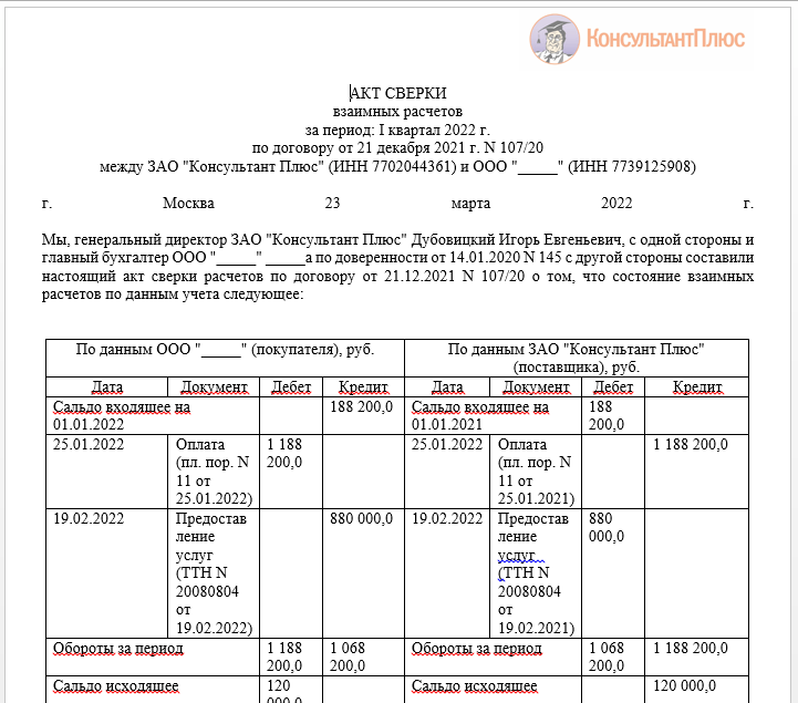 Decoy document Akt_sverki_Consultant.docx (Translation: Reconciliation certificate)