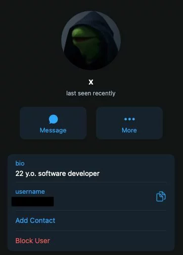 Subject X’s Telegram account