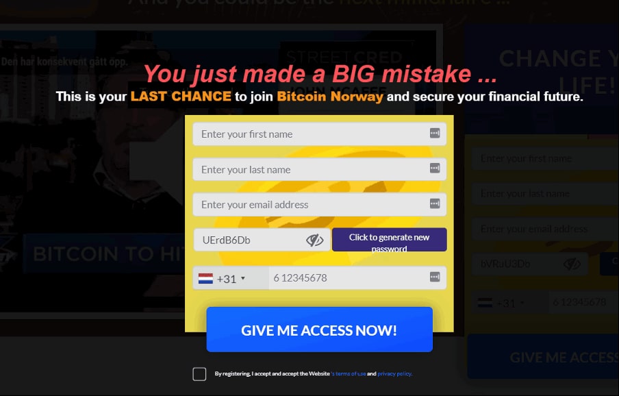 screen example of a fake investment scheme