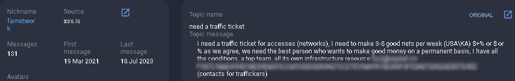 Farnetwork looks for a darkweb traffer translation