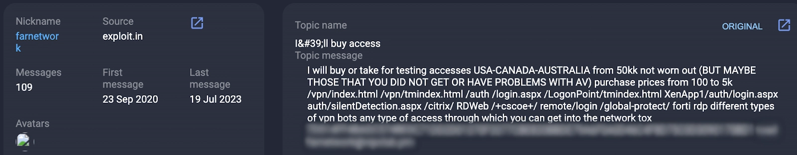 Farnetwork's threads about purchasing access to corporate networks translation
